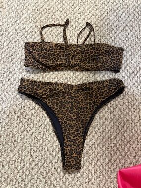 Kendall & Kylie Leopard Print Bikini Bottoms - Brown & Black